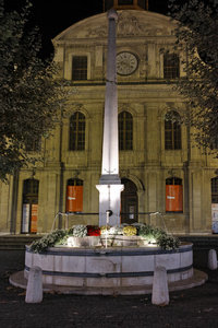 教会在日内瓦市的夜照片图片