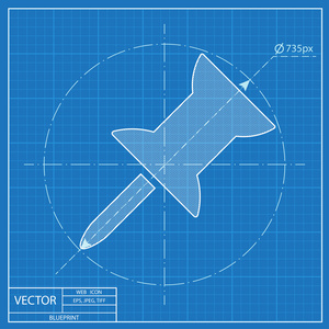 办公室图钉图标。蓝图样式