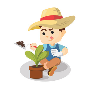园艺植物的男孩