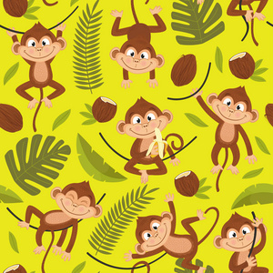 无缝模式与黄色背景上的猴子
