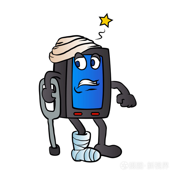 卡通破碎的智能手机