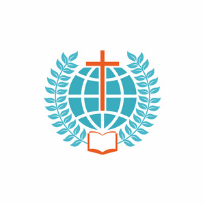 基督教的象征.十字架,截止阀,打开圣经和月桂树枝照片