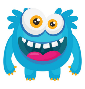 一个微笑的蓝色怪物毛茸茸的身体描绘毛茸茸的滑稽怪物照片