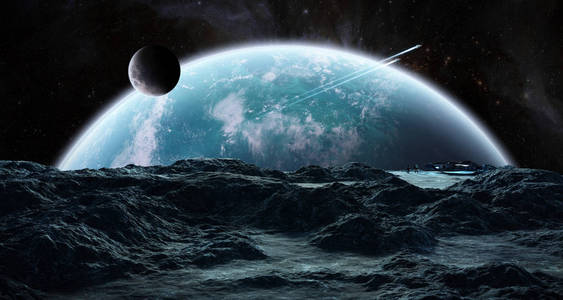 宇航员与太空飞船探索在太空中的小行星3d 渲染元素的这幅图片由 nasa