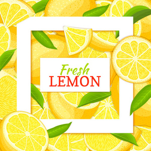 方形白色框架和矩形标签上带有柠檬背景。矢量卡图