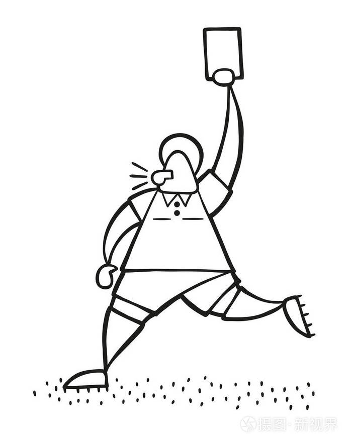 矢量插画卡通裁判人运行和显示红牌