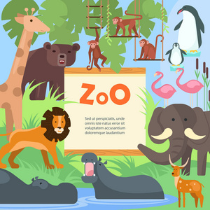 动物园动物矢量海报模板