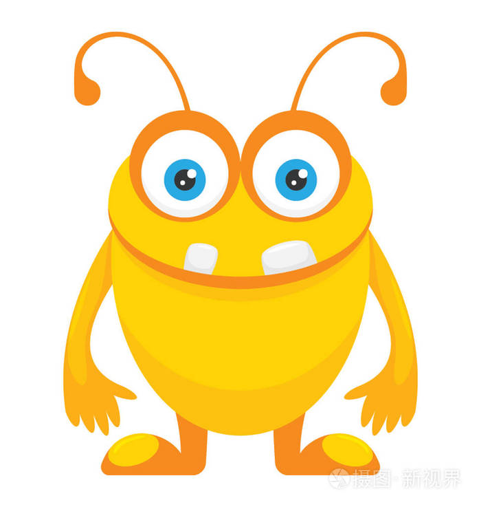 一个可爱的卡通怪物与天线和 bug 形状描述 bug 怪物