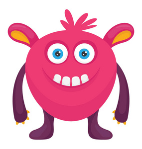 人物耳朵一卡通人物在圆的形状与耳朵和毛皮的头刻画毛毛虫怪兽照片