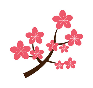 现实的樱花日本樱花分支与盛开的鲜花矢量图