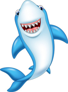 卡通微笑鲨鱼孤立在白色背景上