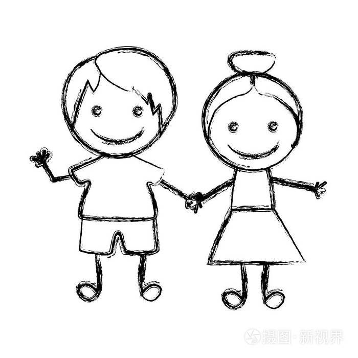 模糊的手绘制的轮廓与几个孩子插画-正版商用图片0q5qjv-摄图新视界
