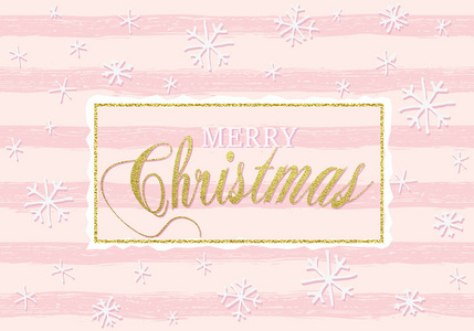 圣诞快乐金色闪闪发光的字体设计。矢量插图。为贺卡, 海报的下落的雪元素