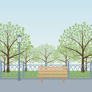 城市公园的长椅上，与树