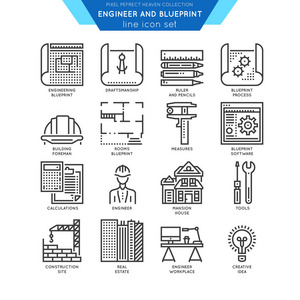 蓝图和工程师线图标集