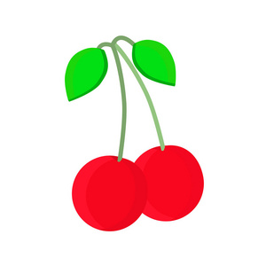 美味的红色樱桃图标被隔离在白色背景。矢量插图