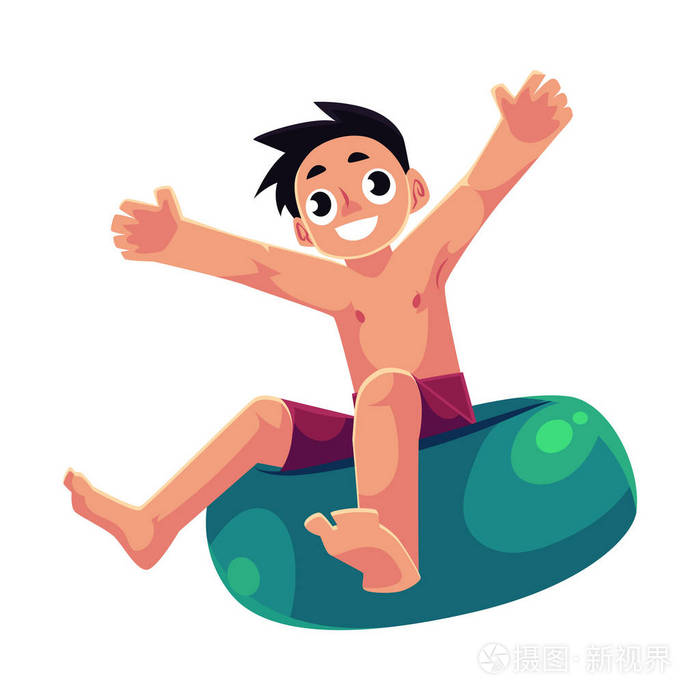 孩子,男孩,孩子骑马游泳圈,享受夏天水活动