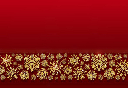 红色背景下金色雪花的圣诞边界