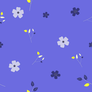 无缝蓝色图案与鲜花。矢量插画
