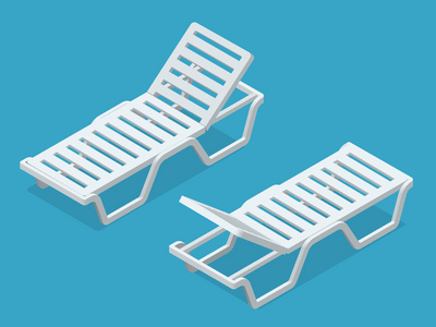 海滩椅子孤立在白色背景上。 塑胶沙滩躺椅