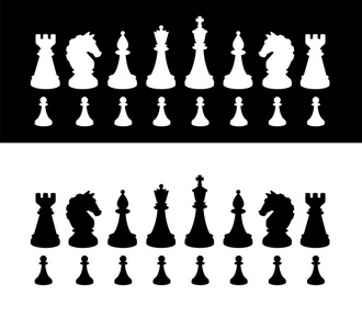 国际象棋图像黑白棋棋子.矢量剪影.图像与背景隔离.下棋的数字.