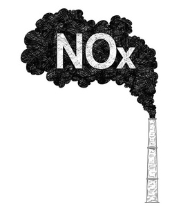 烟囱工业或工厂空气 Nox 污染的矢量艺术图画插图