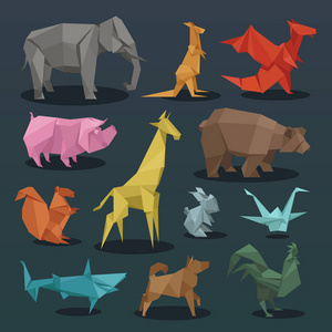 动物折纸设置的野生动物创意装饰矢量图