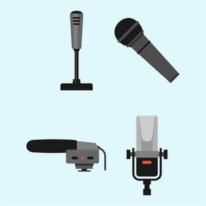 不同的麦克风类型图标记者矢量采访音乐广播声乐工具电视工具