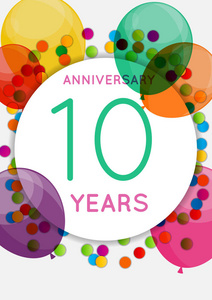 模板 10 年周年表示祝贺，贺卡，邀请矢量图