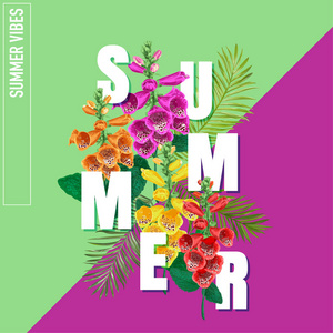 夏日花卉海报。热带虎百合花设计为横幅, 传单, 小册子, 面料印刷。你好夏天水彩植物背景。矢量插图