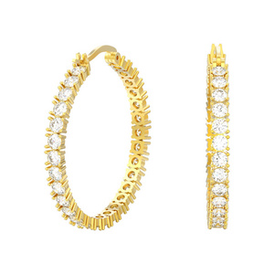 3d 插图独立的黄色金色装饰钻石耳环, 铰链锁在白色背景上