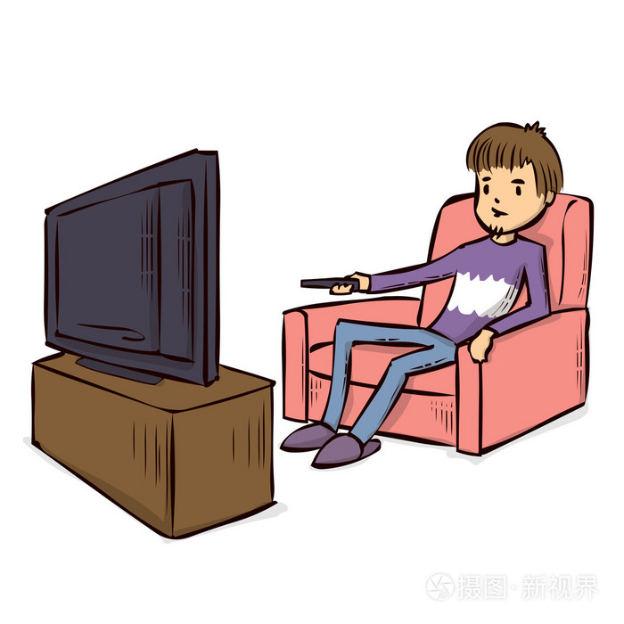手工绘制的卡通电视观众