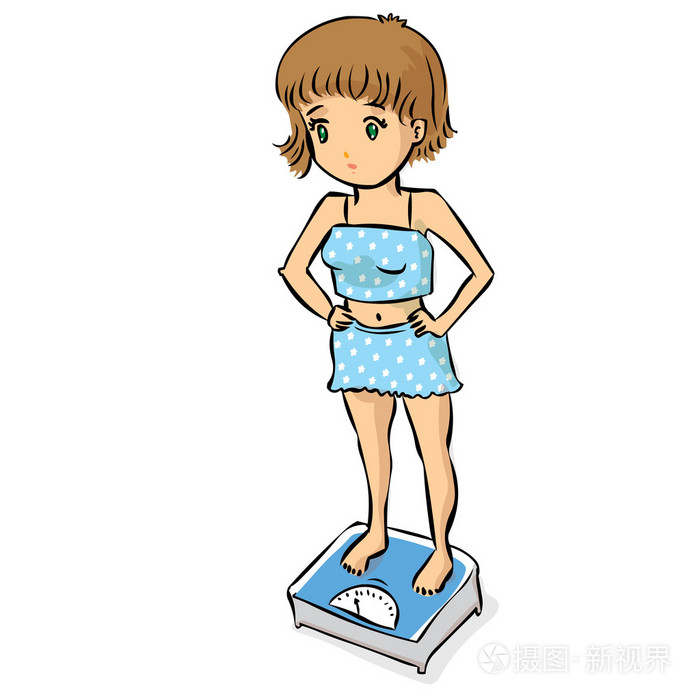 女孩检查自身的重量