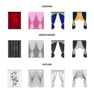 飞檐吊袜带丝带等网络图标的卡通轮廓单色风格。机器, 纺织品, 家具图标集合收藏