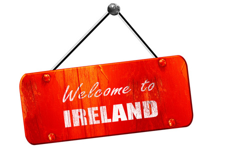 欢迎爱尔兰3D渲染老式旧红色标志