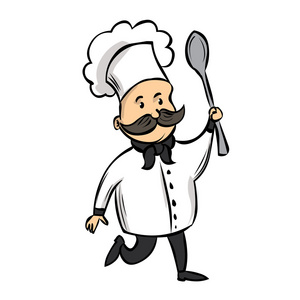 可爱厨师长着小胡子，一个巨大的勺子