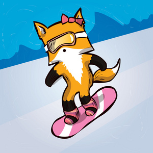 可爱的狐狸滑雪