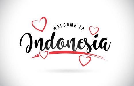 印尼欢迎使用手写字体和红色矢量图像插图 Eps 文字文本