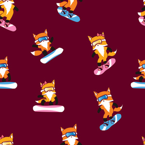 在滑雪板上的可爱狐狸