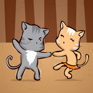 卡通两个跳舞的猫照片