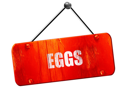 好吃的蛋的标志，3d 渲染，老式旧红色标志