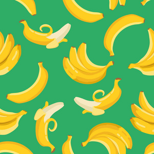 带黄色香蕉, 花和叶子的夏季异国情调图案。无缝纹理设计