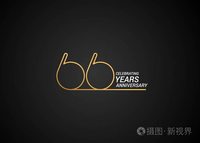 庆祝66周年纪念金黄标志在黑色背景, 向量例证