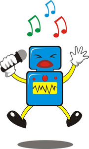 小机器人在唱歌.矢量插图照片