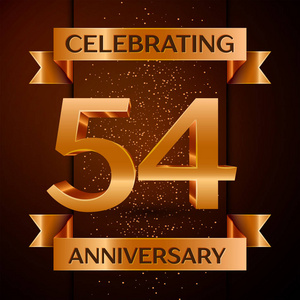 金色的数字, 五彩纸屑和丝带在棕色背景.