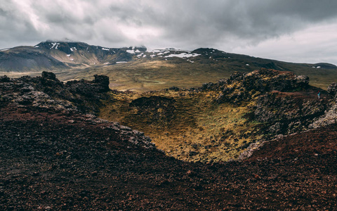 saxholl 火山口在冰岛。冰岛国家公园 Snaefellsjokull 火山口