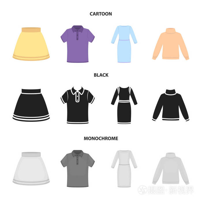 服装套装集合图标卡通, 黑色, 单色风格矢量符号股票插画网站