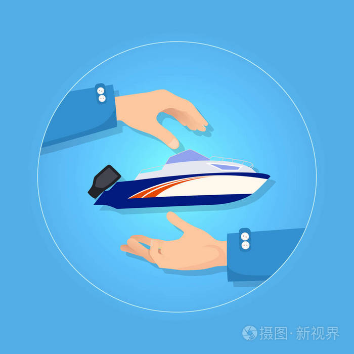 在蓝色背景上的蓝色和橙色的速度摩托艇插画-正版商用图片0q7gxz-摄图