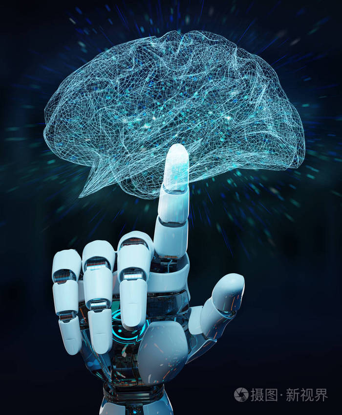 白色仿人手在模糊的背景下创造人工智能3d 渲染