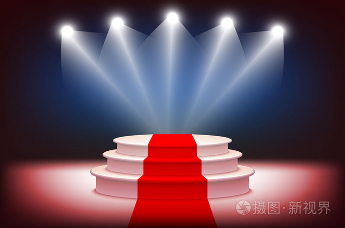 3d 发光舞台登上领奖台与红地毯颁奖典礼矢量图